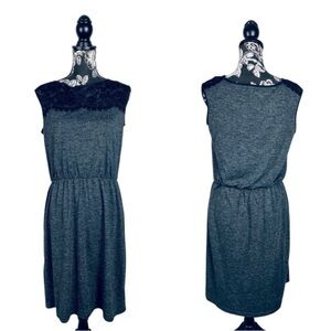 Loft grey/black lace stretch sleeveless dress size medium